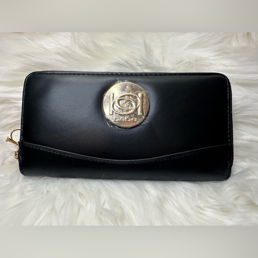 Bebe Elegant Black Wallet with Gold Accent